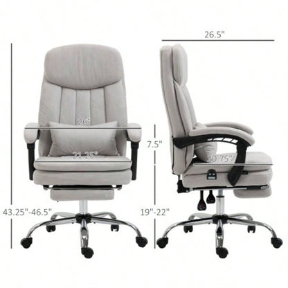 Vinsetto Microfibre Executive Massage Office Chair, Swivel Computer Desk Chair, Heated Reclining Computer Chair with Lumbar Support Pillow, Light Gray