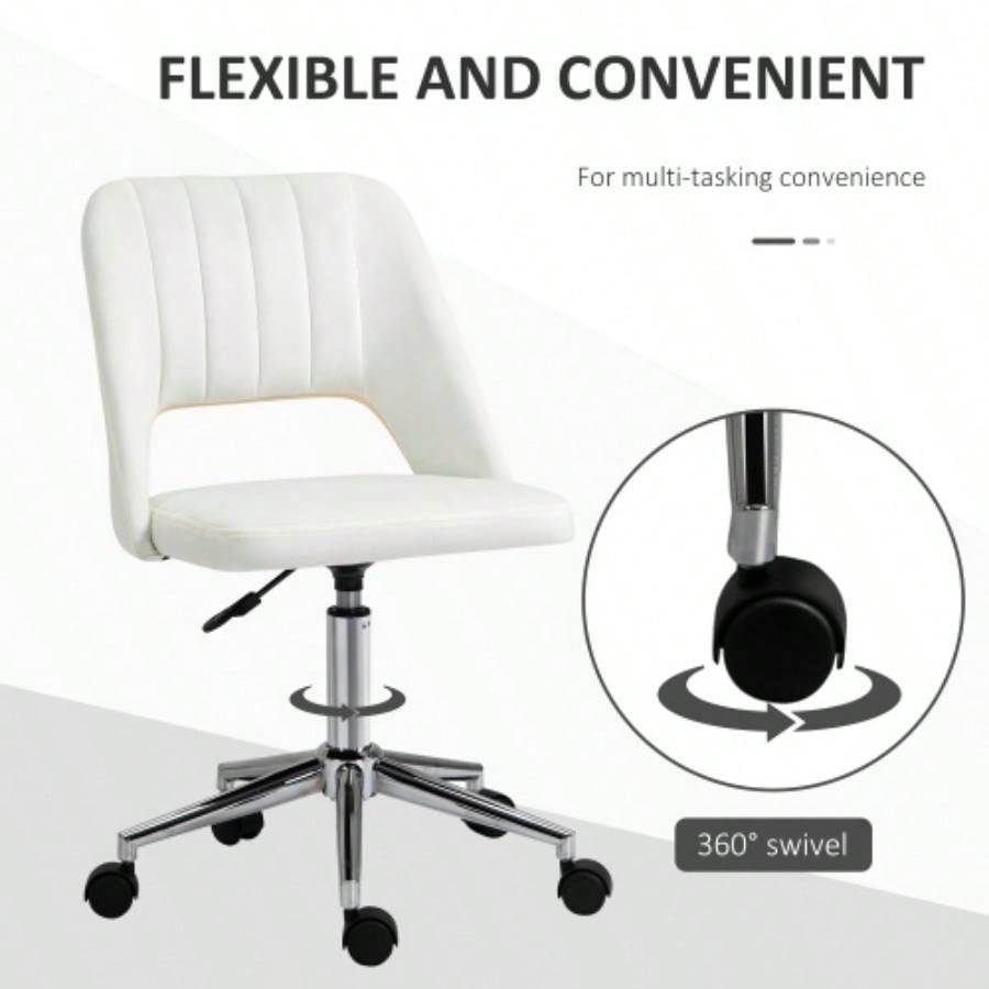 Vinsetto Modern Mid Back Office Chair with Velvet Fabric, Swivel Computer Armless Desk Chair with Hollow Back Design Home Office, White