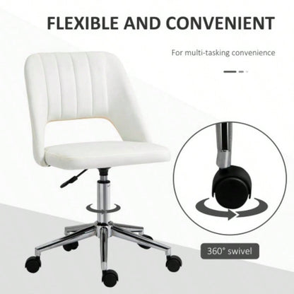 Vinsetto Modern Mid Back Office Chair with Velvet Fabric, Swivel Computer Armless Desk Chair with Hollow Back Design Home Office, White