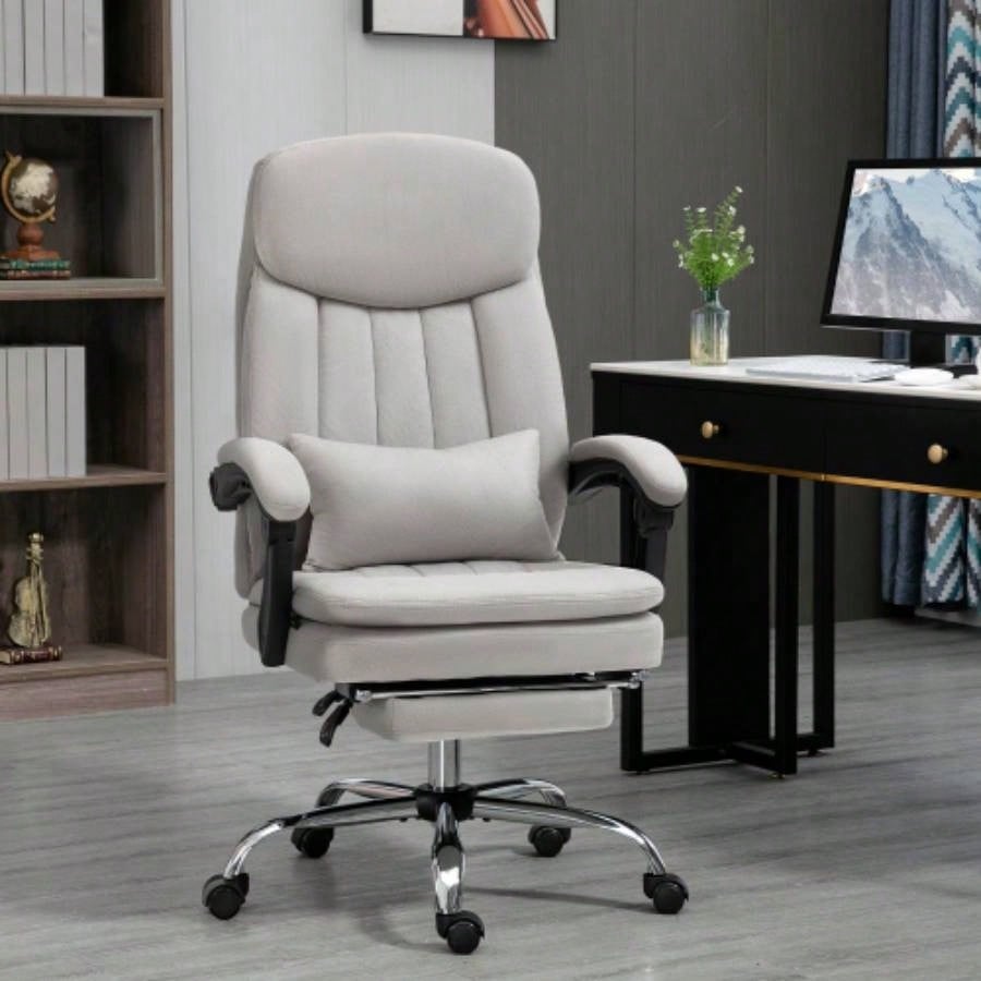 Vinsetto Microfibre Executive Massage Office Chair, Swivel Computer Desk Chair, Heated Reclining Computer Chair with Lumbar Support Pillow, Light Gray