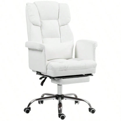 HOMCOM Executive Office Chair, PU Leather Ergonomic Office Desk Chair, Reclining and Swivel Chair with Footrest and Lumbar Support, White