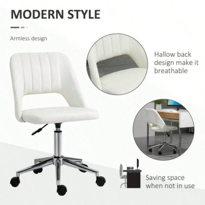 Vinsetto Modern Mid Back Office Chair with Velvet Fabric, Swivel Computer Armless Desk Chair with Hollow Back Design Home Office, White