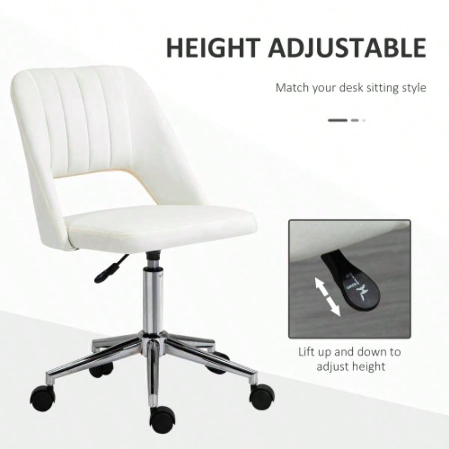 Vinsetto Modern Mid Back Office Chair with Velvet Fabric, Swivel Computer Armless Desk Chair with Hollow Back Design Home Office, White