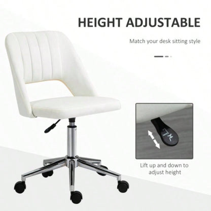 Vinsetto Modern Mid Back Office Chair with Velvet Fabric, Swivel Computer Armless Desk Chair with Hollow Back Design Home Office, White