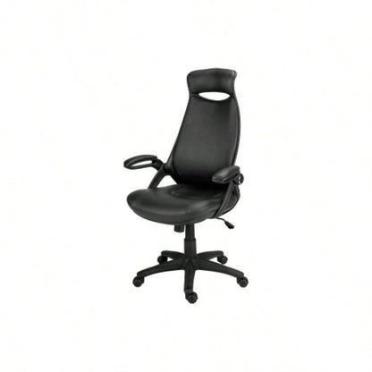 Office Chair, Adjustable Height, Swivel, Ergonomic, Armrests, Computer Desk, Work, Black Leather Look, Black Metal, Contemporary, Modern