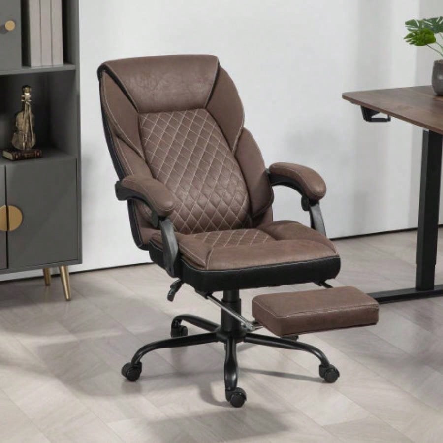 HOMCOM Executive Office Chair with Foot Rest, Big and Tall Ergonomic Desk Chair, Reclining Swivel Chair with High Back and Adjustable Height, Dark Brown