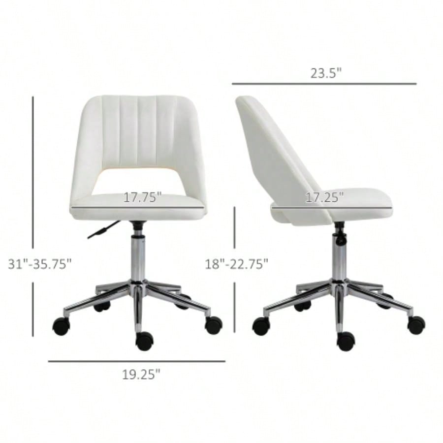 Vinsetto Modern Mid Back Office Chair with Velvet Fabric, Swivel Computer Armless Desk Chair with Hollow Back Design Home Office, White