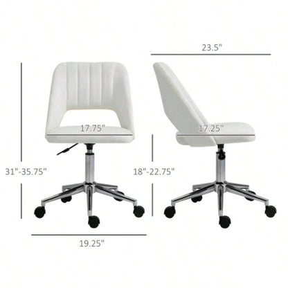 Vinsetto Modern Mid Back Office Chair with Velvet Fabric, Swivel Computer Armless Desk Chair with Hollow Back Design Home Office, White