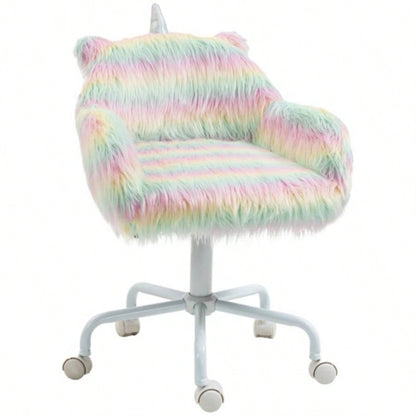 HOMCOM Fluffy Office Chair with Mid - Back and Armrest Support, 5 Swivel Wheel White Base,
