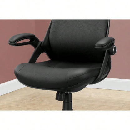 Office Chair, Adjustable Height, Swivel, Ergonomic, Armrests, Computer Desk, Work, Black Leather Look, Black Metal, Contemporary, Modern