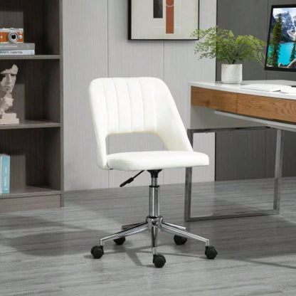 Vinsetto Modern Mid Back Office Chair with Velvet Fabric, Swivel Computer Armless Desk Chair with Hollow Back Design Home Office, White