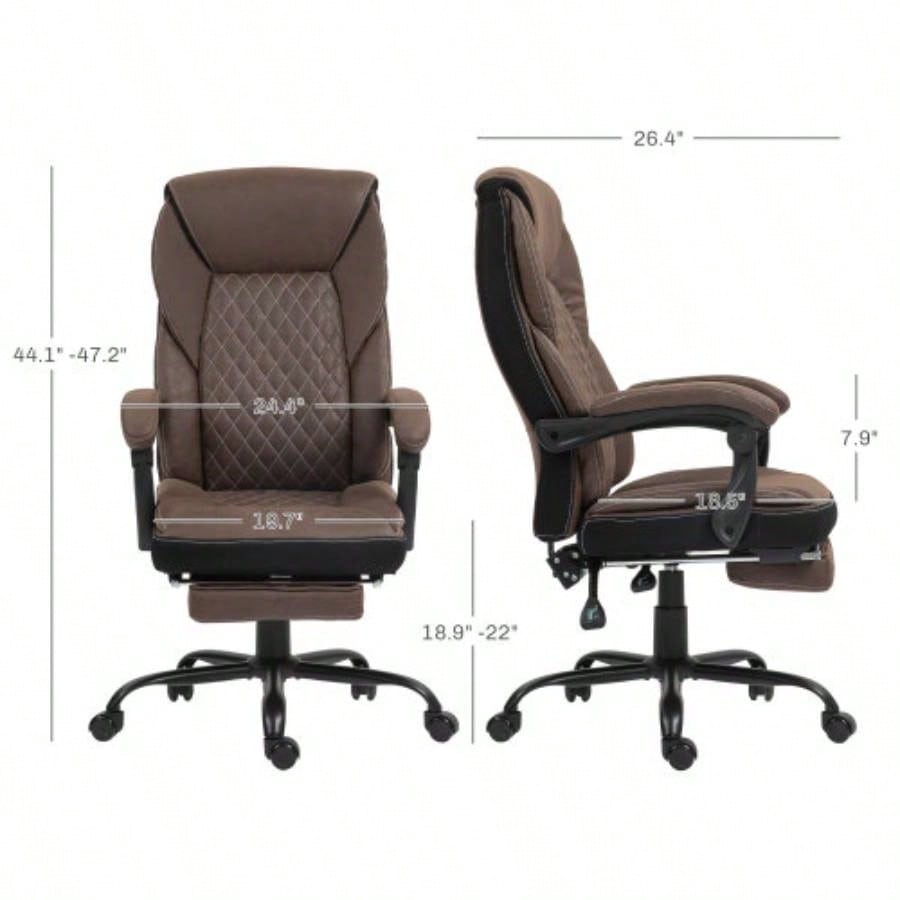 HOMCOM Executive Office Chair with Foot Rest, Big and Tall Ergonomic Desk Chair, Reclining Swivel Chair with High Back and Adjustable Height, Dark Brown