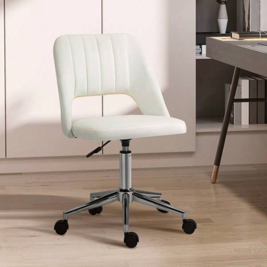 Vinsetto Modern Mid Back Office Chair with Velvet Fabric, Swivel Computer Armless Desk Chair with Hollow Back Design Home Office, White