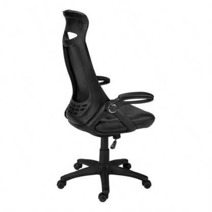 Office Chair, Adjustable Height, Swivel, Ergonomic, Armrests, Computer Desk, Work, Black Leather Look, Black Metal, Contemporary, Modern