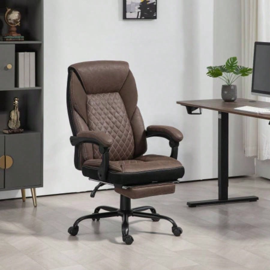 HOMCOM Executive Office Chair with Foot Rest, Big and Tall Ergonomic Desk Chair, Reclining Swivel Chair with High Back and Adjustable Height, Dark Brown
