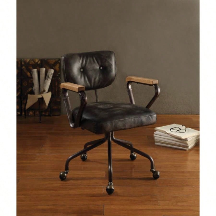 Hallie Vintage Black Top Grain Leather Office Chair