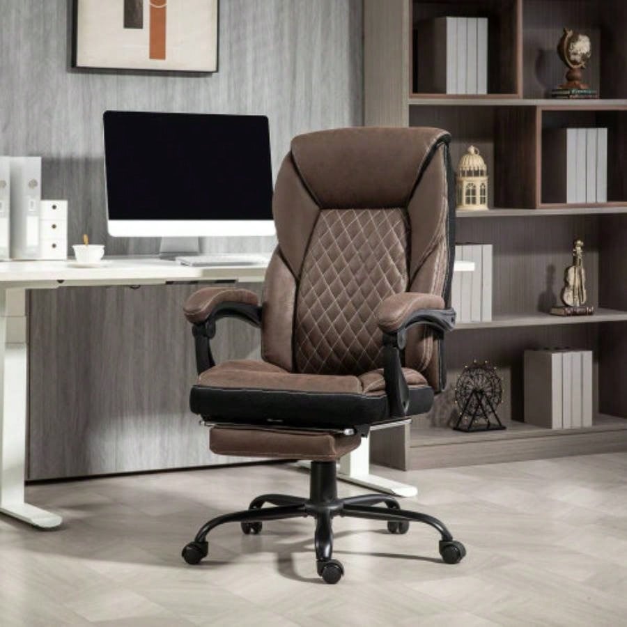 HOMCOM Executive Office Chair with Foot Rest, Big and Tall Ergonomic Desk Chair, Reclining Swivel Chair with High Back and Adjustable Height, Dark Brown