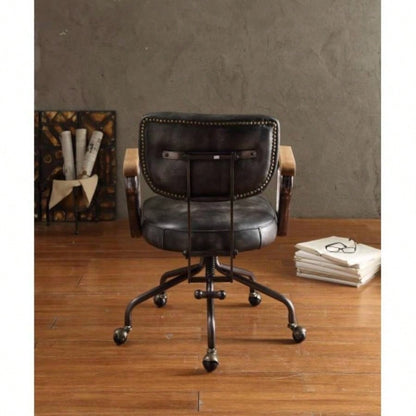 Hallie Vintage Black Top Grain Leather Office Chair