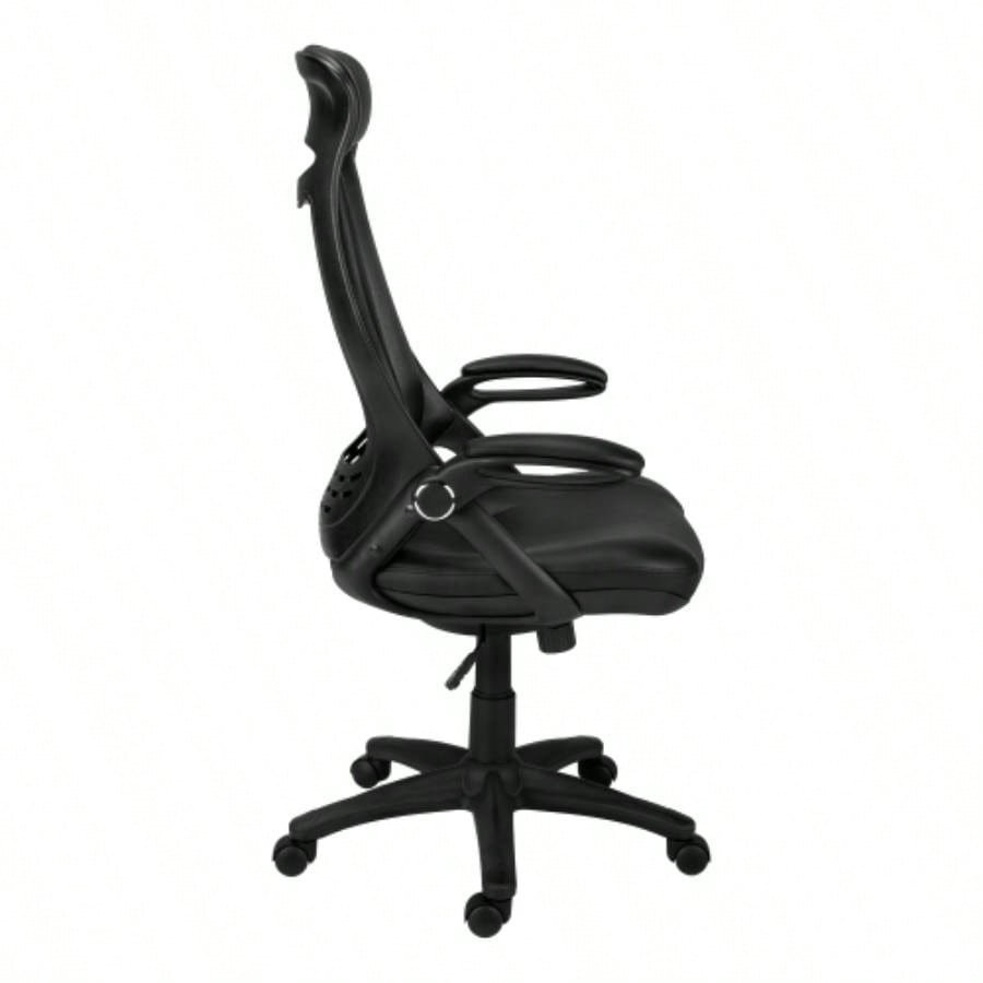 Office Chair, Adjustable Height, Swivel, Ergonomic, Armrests, Computer Desk, Work, Black Leather Look, Black Metal, Contemporary, Modern