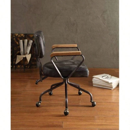 Hallie Vintage Black Top Grain Leather Office Chair