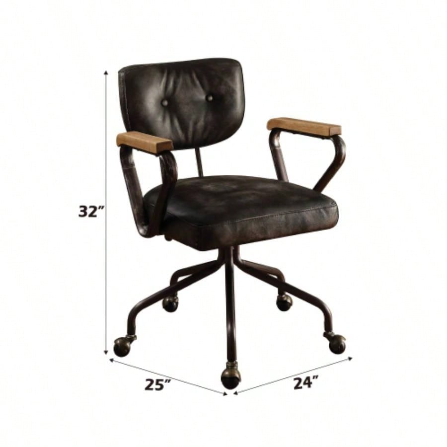 Hallie Vintage Black Top Grain Leather Office Chair