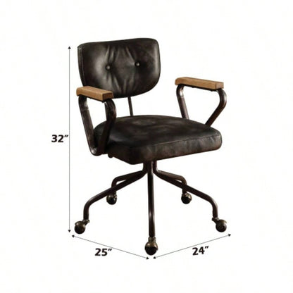 Hallie Vintage Black Top Grain Leather Office Chair