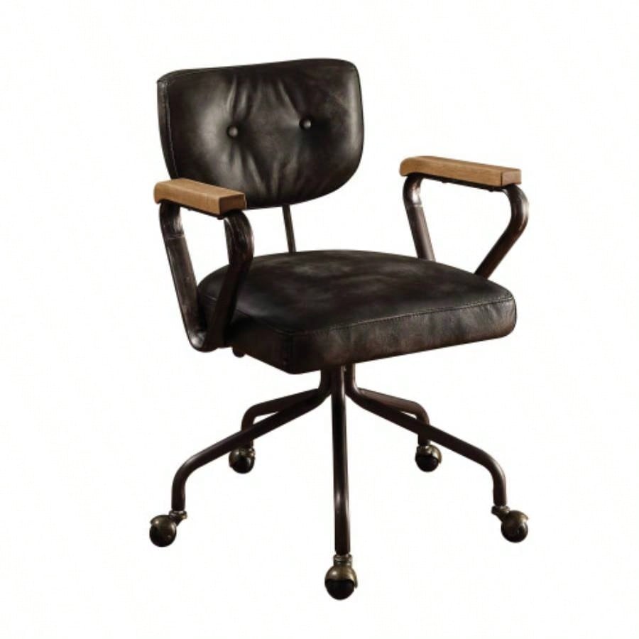 Hallie Vintage Black Top Grain Leather Office Chair