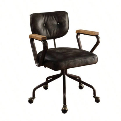 Hallie Vintage Black Top Grain Leather Office Chair