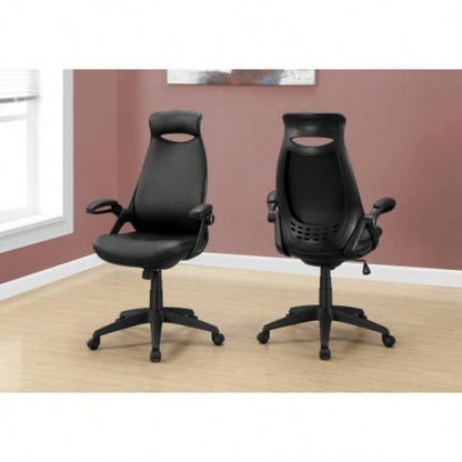 Office Chair, Adjustable Height, Swivel, Ergonomic, Armrests, Computer Desk, Work, Black Leather Look, Black Metal, Contemporary, Modern