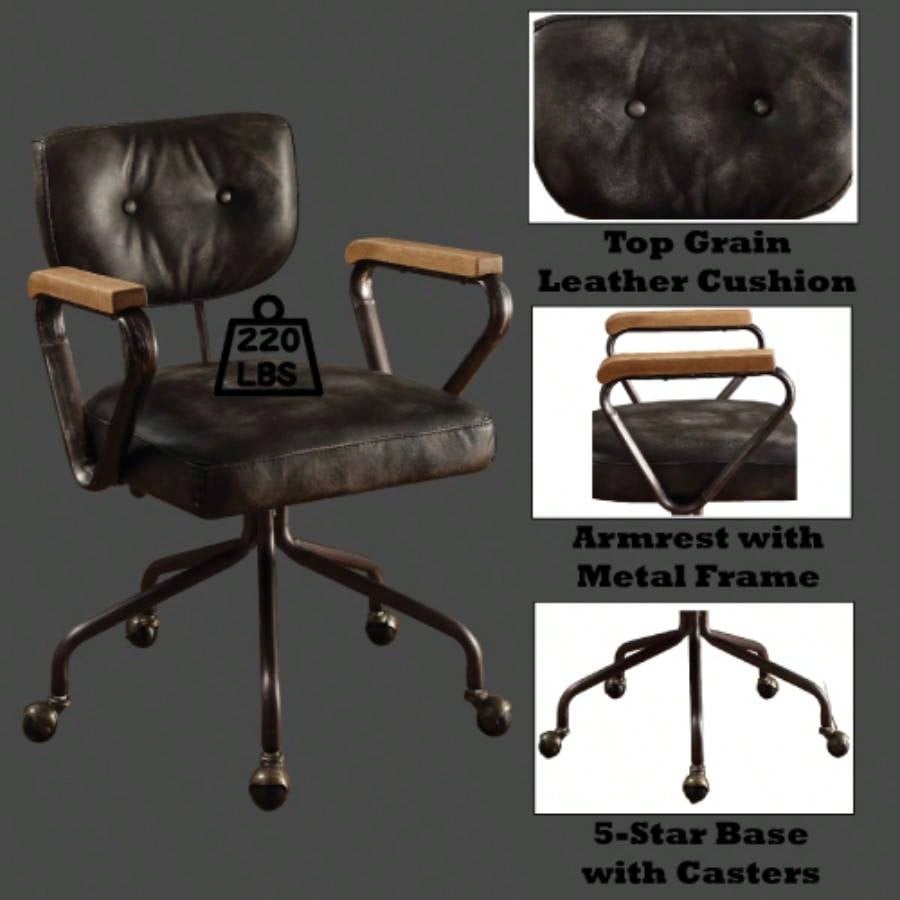 Hallie Vintage Black Top Grain Leather Office Chair