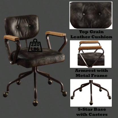 Hallie Vintage Black Top Grain Leather Office Chair