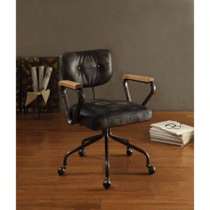 Hallie Vintage Black Top Grain Leather Office Chair