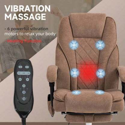 Vinsetto Massage Office Chair with Foot Rest, Executive Office Chair with 6 Vibration Point and Heat, Reclining Computer Chair, Swivel Desk Chair, Adjustable Height, Brown