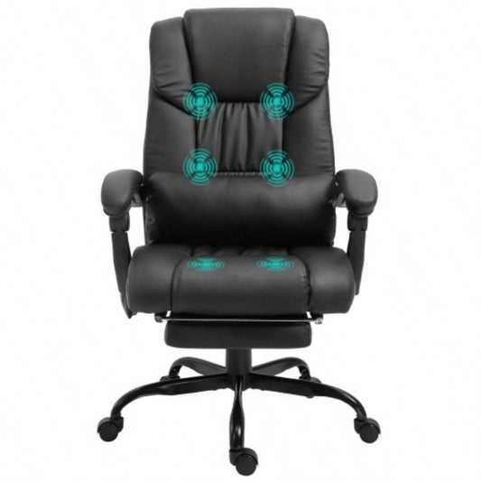 Vinsetto High Back Massage Office Chair with 6 Vibration Points, PU Leather Reclining Computer Chair, Ergonomic Office Chair with Footrest Adjustable Height and Remote, Black