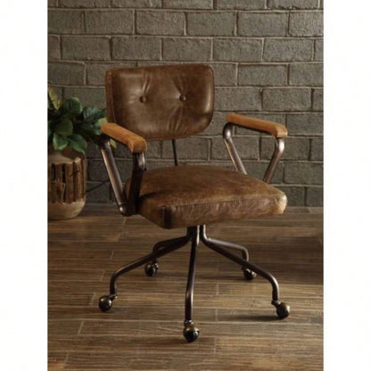 Hallie Vintage Black Top Grain Leather Office Chair