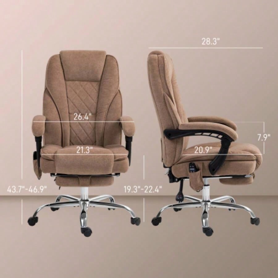 Vinsetto Massage Office Chair with Foot Rest, Executive Office Chair with 6 Vibration Point and Heat, Reclining Computer Chair, Swivel Desk Chair, Adjustable Height, Brown