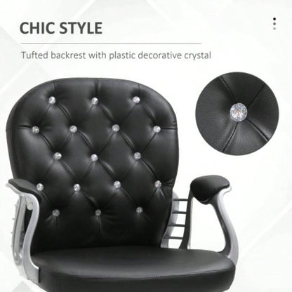 Vinsetto PU Leather Home Office Chair, Button Tufted Desk Chair with Padded Armrests, Adjustable Height and Swivel Wheels, Black