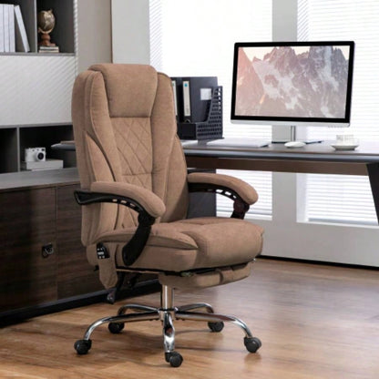 Vinsetto Massage Office Chair with Foot Rest, Executive Office Chair with 6 Vibration Point and Heat, Reclining Computer Chair, Swivel Desk Chair, Adjustable Height, Brown