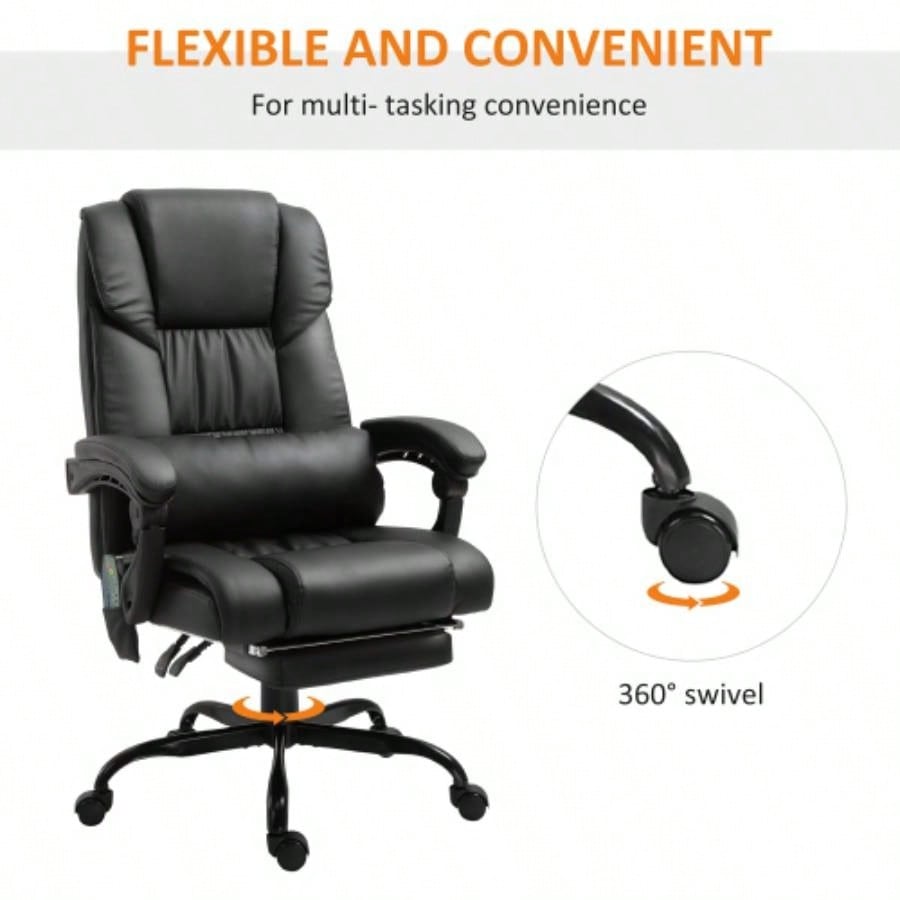 Vinsetto High Back Massage Office Chair with 6 Vibration Points, PU Leather Reclining Computer Chair, Ergonomic Office Chair with Footrest Adjustable Height and Remote, Black