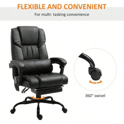 Vinsetto High Back Massage Office Chair with 6 Vibration Points, PU Leather Reclining Computer Chair, Ergonomic Office Chair with Footrest Adjustable Height and Remote, Black
