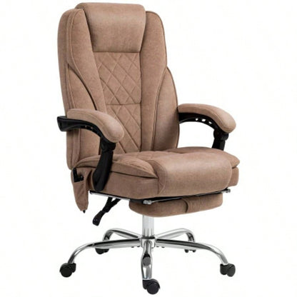 Vinsetto Massage Office Chair with Foot Rest, Executive Office Chair with 6 Vibration Point and Heat, Reclining Computer Chair, Swivel Desk Chair, Adjustable Height, Brown
