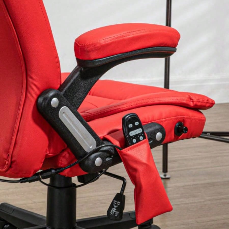 HOMCOM High Back Vibration Massage Office Chair with 6 Vibration Points, Heated Reclining PU Leather Computer Chair with Armrest and Remote, Red