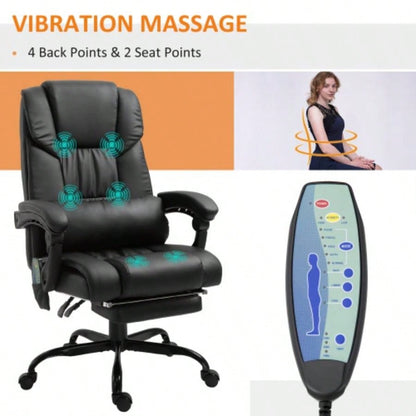 Vinsetto High Back Massage Office Chair with 6 Vibration Points, PU Leather Reclining Computer Chair, Ergonomic Office Chair with Footrest Adjustable Height and Remote, Black