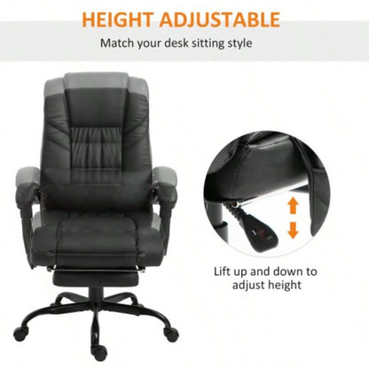 Vinsetto High Back Massage Office Chair with 6 Vibration Points, PU Leather Reclining Computer Chair, Ergonomic Office Chair with Footrest Adjustable Height and Remote, Black