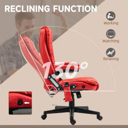 HOMCOM High Back Vibration Massage Office Chair with 6 Vibration Points, Heated Reclining PU Leather Computer Chair with Armrest and Remote, Red