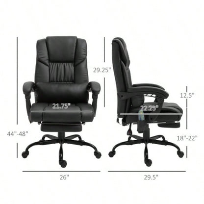 Vinsetto High Back Massage Office Chair with 6 Vibration Points, PU Leather Reclining Computer Chair, Ergonomic Office Chair with Footrest Adjustable Height and Remote, Black