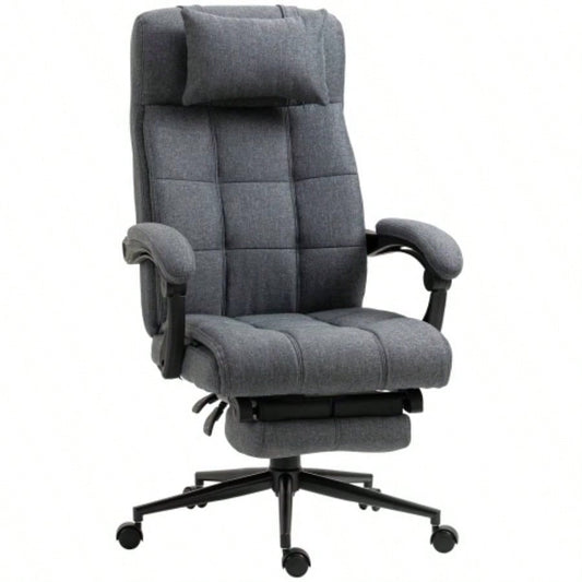 Executive Linen - Feel Fabric Office Chair High Back Swivel Task Chair with Adjustable Height Upholstered Retractable Footrest, Headrest and Padded Armrest, Dark