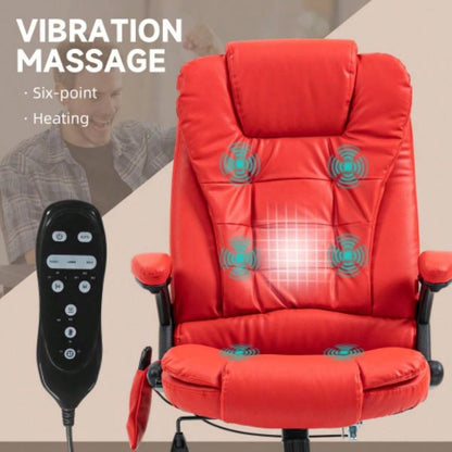 HOMCOM High Back Vibration Massage Office Chair with 6 Vibration Points, Heated Reclining PU Leather Computer Chair with Armrest and Remote, Red