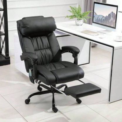 Vinsetto High Back Massage Office Chair with 6 Vibration Points, PU Leather Reclining Computer Chair, Ergonomic Office Chair with Footrest Adjustable Height and Remote, Black