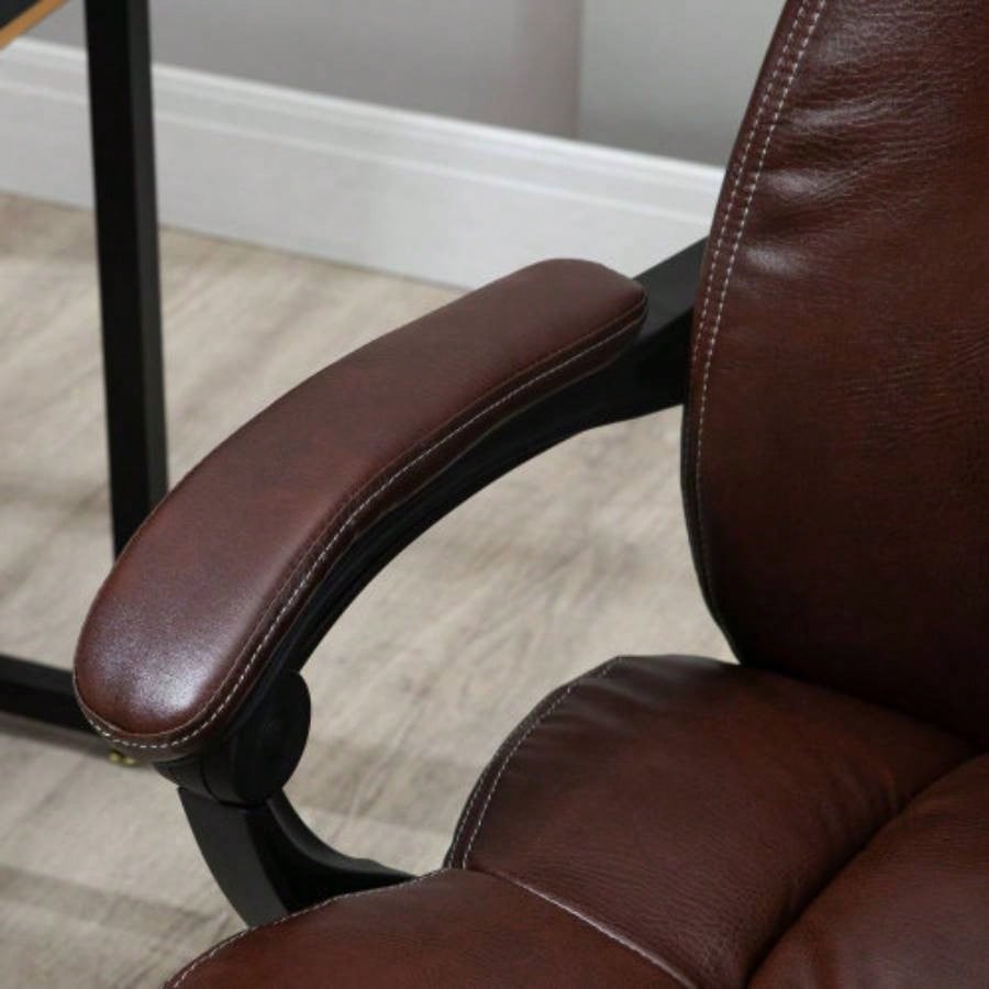 High Back Massage Office Chair with 6 - Point Vibration, 5 Modes, Executive Chair, PU Leather Swivel Chair with Reclining Back, and Retractable Footrest, Brown